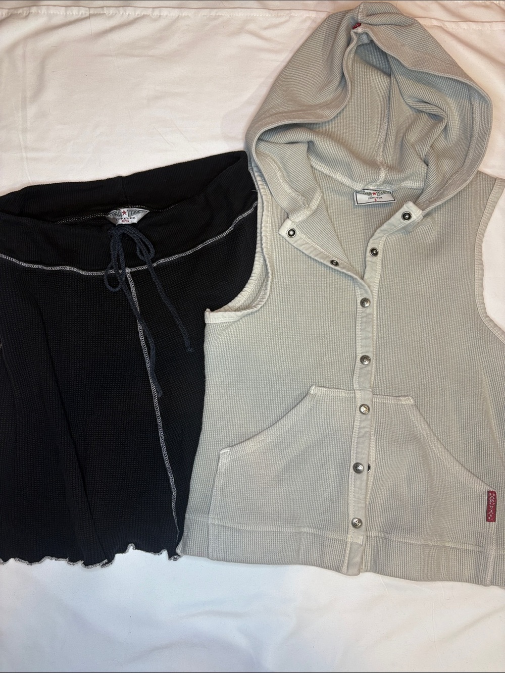 Y2K Era Hard Tail Forever Waffle Knit Contrast Stitch Cotton Mini Skirt and Vest